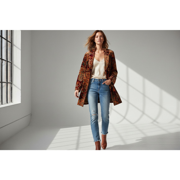 free people velvet jacket paisley fall colored print size m - Picture 2 of 5